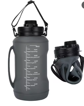 Garrafa de água dobrável, meio galão de silicone, dobrável, alça, 2L