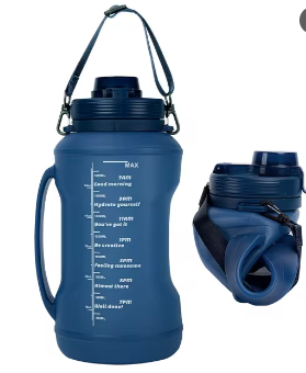 Garrafa de água dobrável, meio galão de silicone, dobrável, alça, 2L