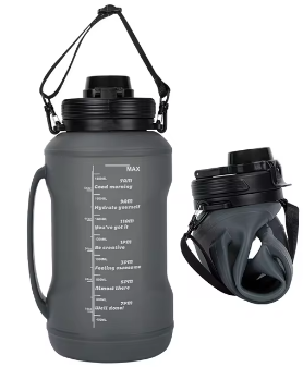 Garrafa de água dobrável, meio galão de silicone, dobrável, alça, 2L