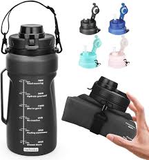 Garrafa de água dobrável, meio galão de silicone, dobrável, alça, 2L