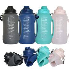 Garrafa de água dobrável, meio galão de silicone, dobrável, alça, 2L